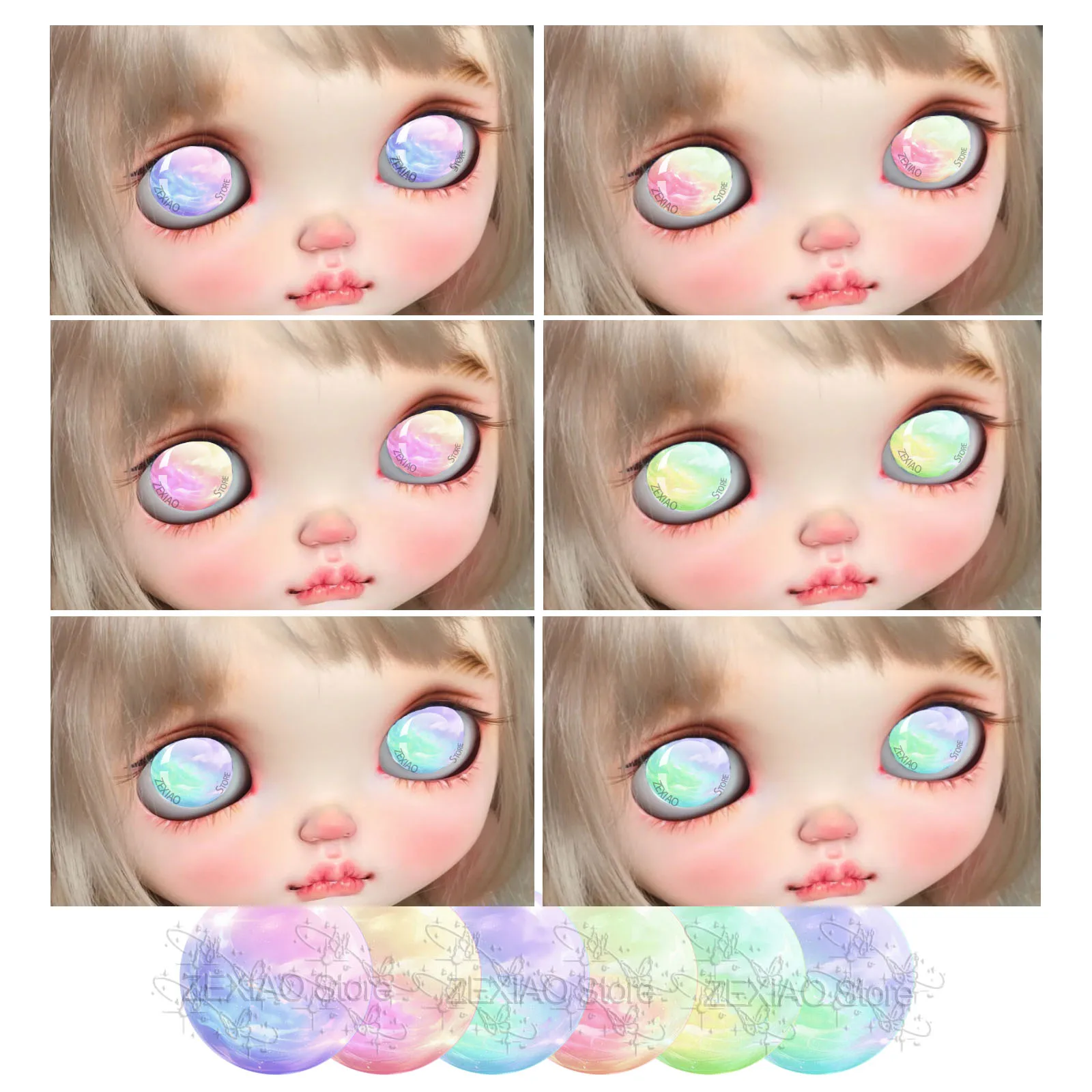 12PCS Blyth BJD Doll Eye Chips Colorful Sky Cloud Pattern Creative Eyes Blythe Doll Glass Cabochons Eyes MIX Pupil Eye MS006