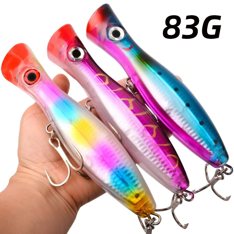 Novo e Popular Isca Artificial Grande Splash Popper 83g 16.5cm com Anzóis Ultra Afiados com Ranhuras de Sangue para Pesca em Água Salgada de Atum, Pargo, Garoupa e Robalo