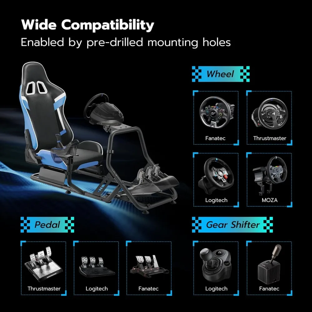 Sim Racing Cockpit con supporto per ruota con sedile regolabile per giochi su PC PS5 PS4