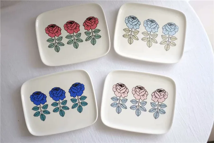 

Nordic Sle Cerc Coffee Mug Classic Milk Cup Handlel Soup Bowl Handheld Cup with Dried Rose Design Square Plate