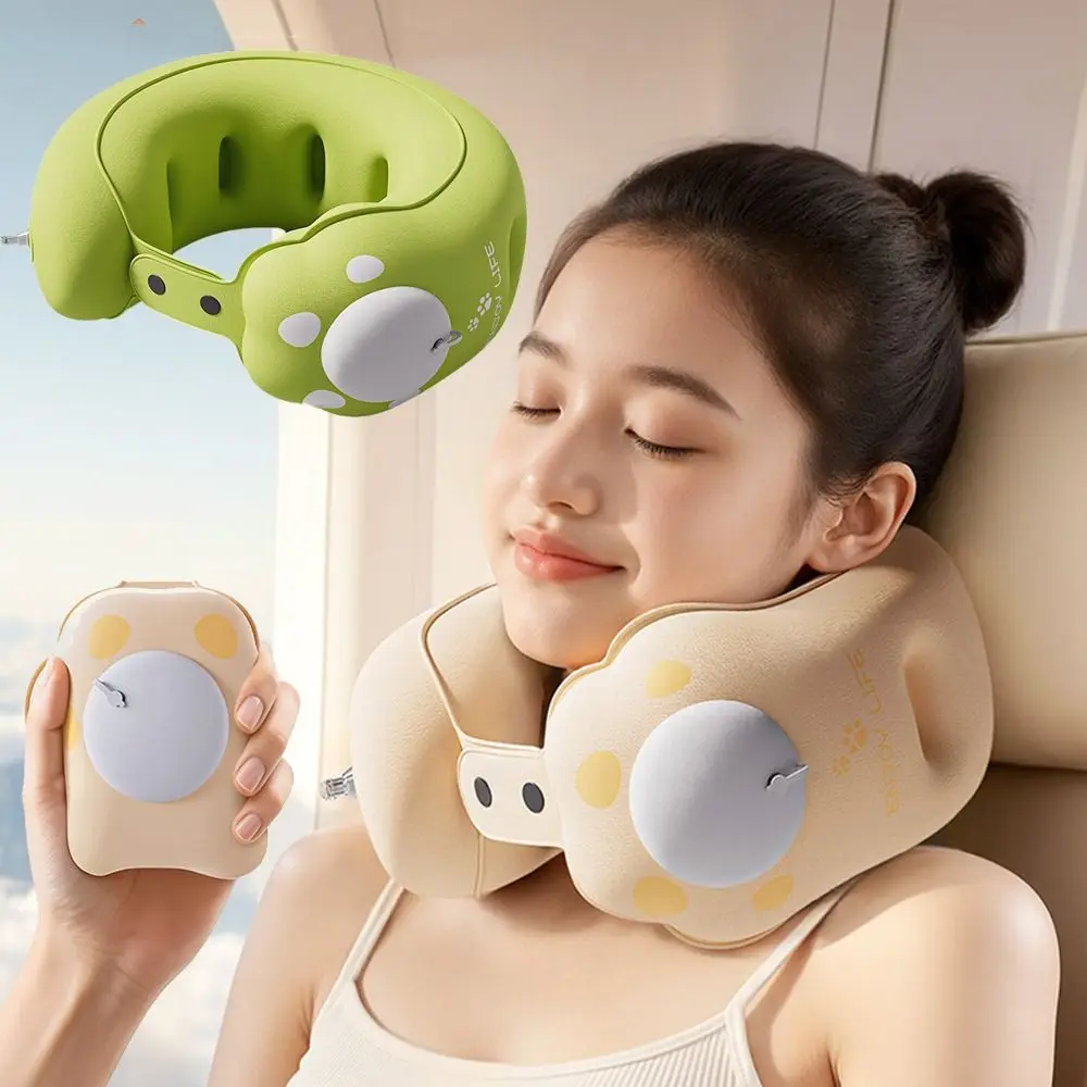 Adjustable Firmness Inflatable Neck Pillow Portable Soft Travel Neck Pillow Quick Self-Inflation 360° Support U Shaped Neck Pad