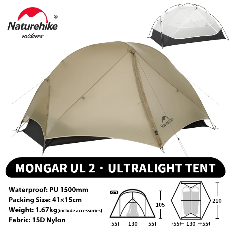 Naturehike Mongar Pro UL Campingtent 20D Nylon 1 2 3 personen Toeristische wandeltent Regenbestendig outdoor bergbeklimmen Zonnescherm