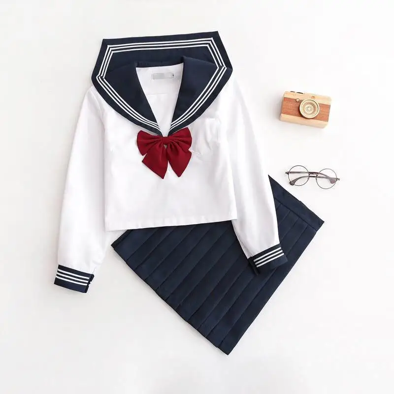 Uniformes escolares estilo japonês para meninas estudantes, traje marinho para mulheres, terno jk, blusa de marinheiro, saia plissada sexy, 2023 £