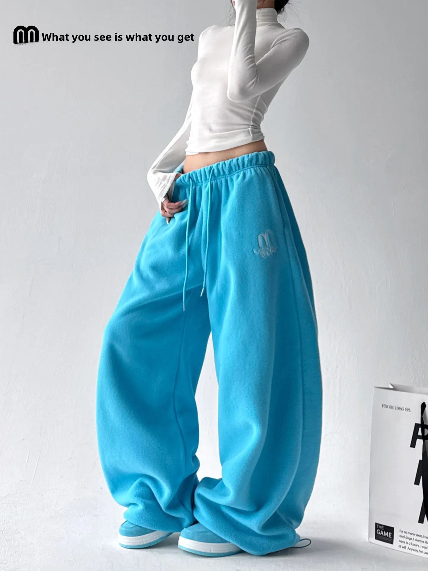 Зима 202, женские свободные широкие спортивные брюки с высокой талией, прямой крой, повседневные брюки для уличных танцев, корейские брюки размера плюс