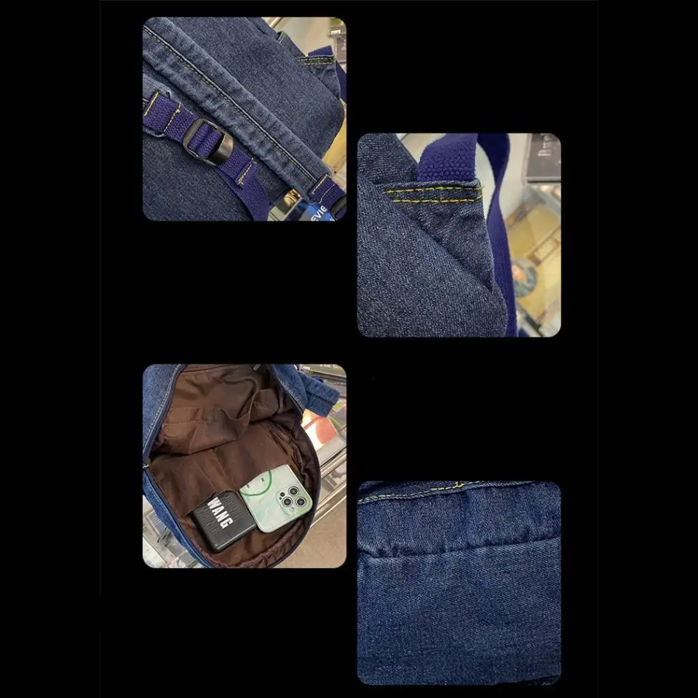

Y2K Denim Backpack Japanese Style Street Style Vintage Handbag Solid Color Large Capacity Solid Crossbody Bag Streetwear
