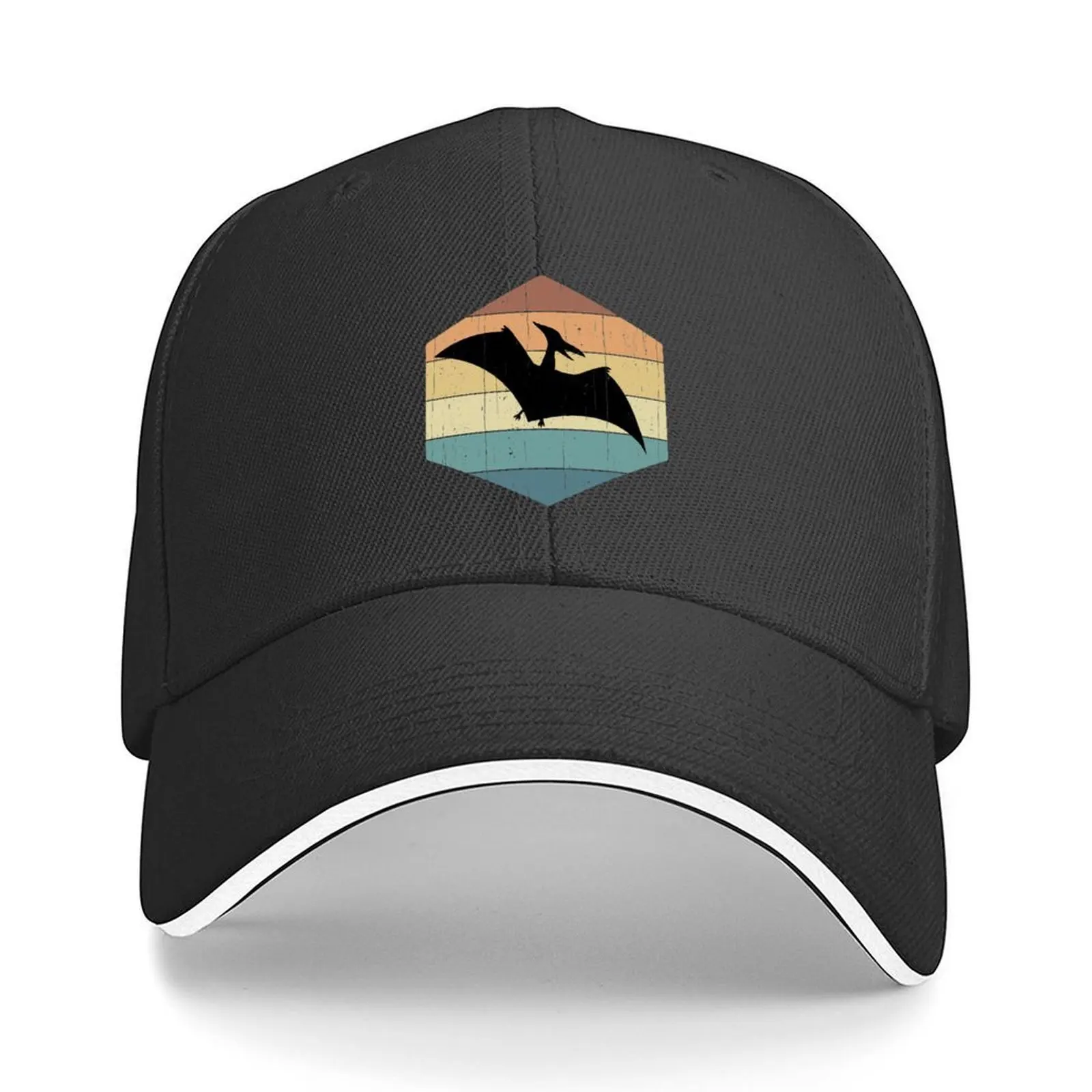 

Pterodactyl Dinosaur Silhouette on a retro vintage sunset hexagon Baseball Cap funny hat Fashion Beach Male Women's