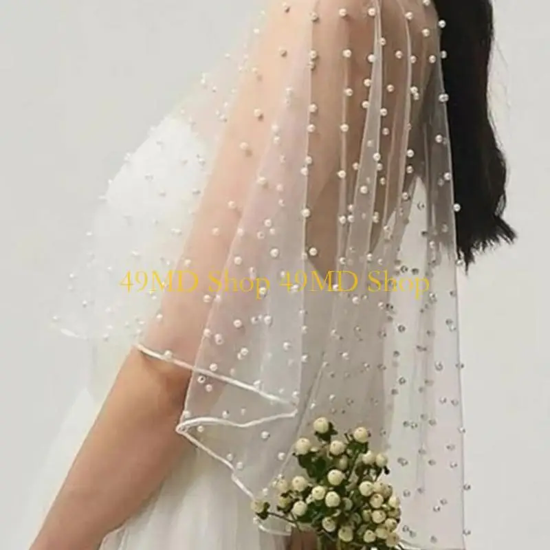 49MD Classical Pearls Embellished Net Shawl Elegant Prom Accessory Evening Party Shawl For Dinners Performances