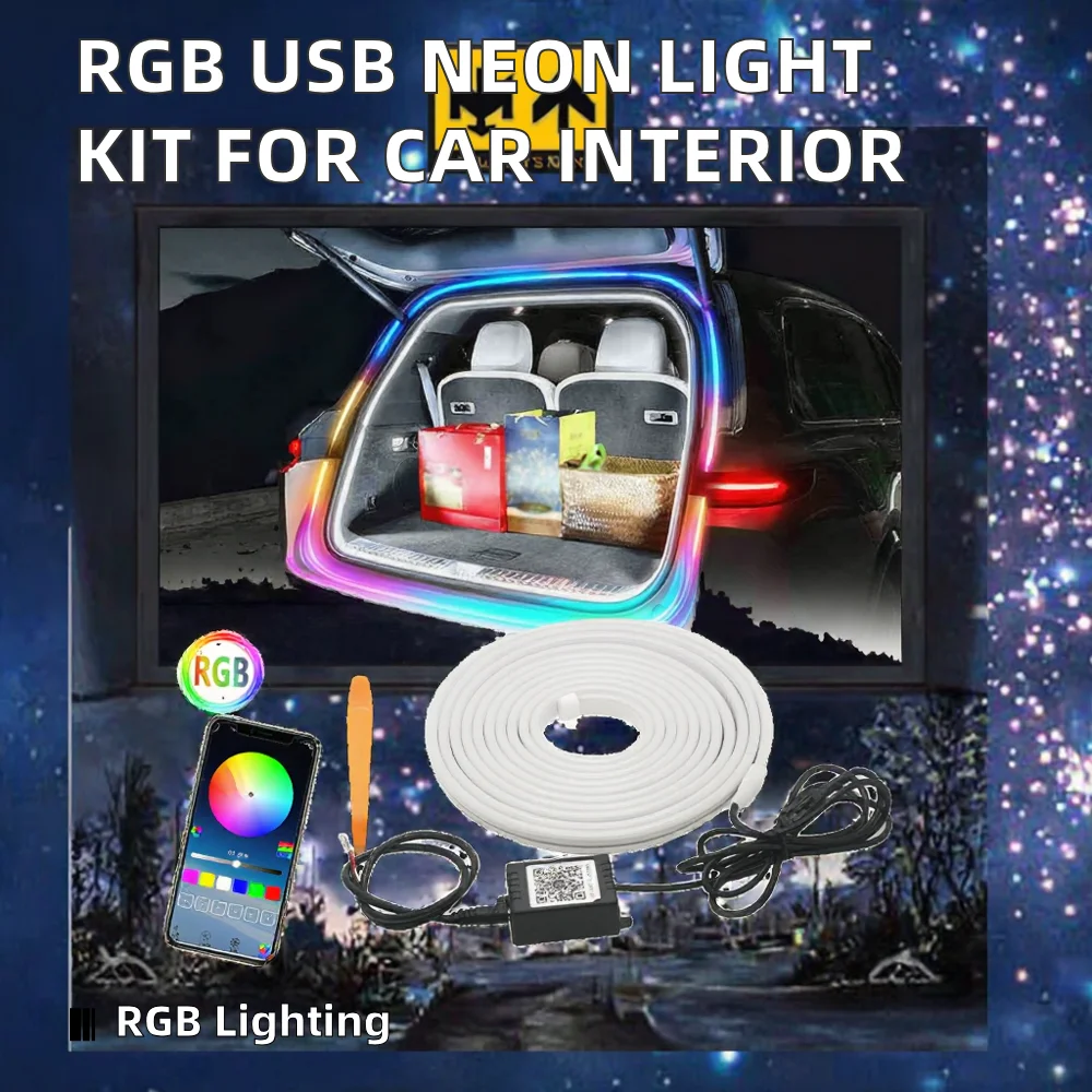 Paket Lampu LED Neon RGB Symph - Car Interior Neon Light Usb ulasan dan harga
