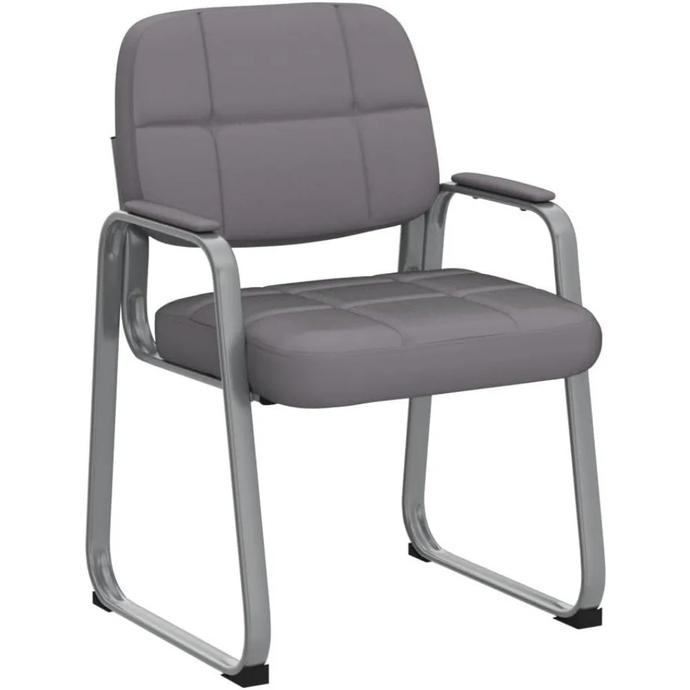 Waiting Room Guest Chair with Bonded Leather Padded Arm Rest for Office Reception and Conference Desk Black with Sled Ba