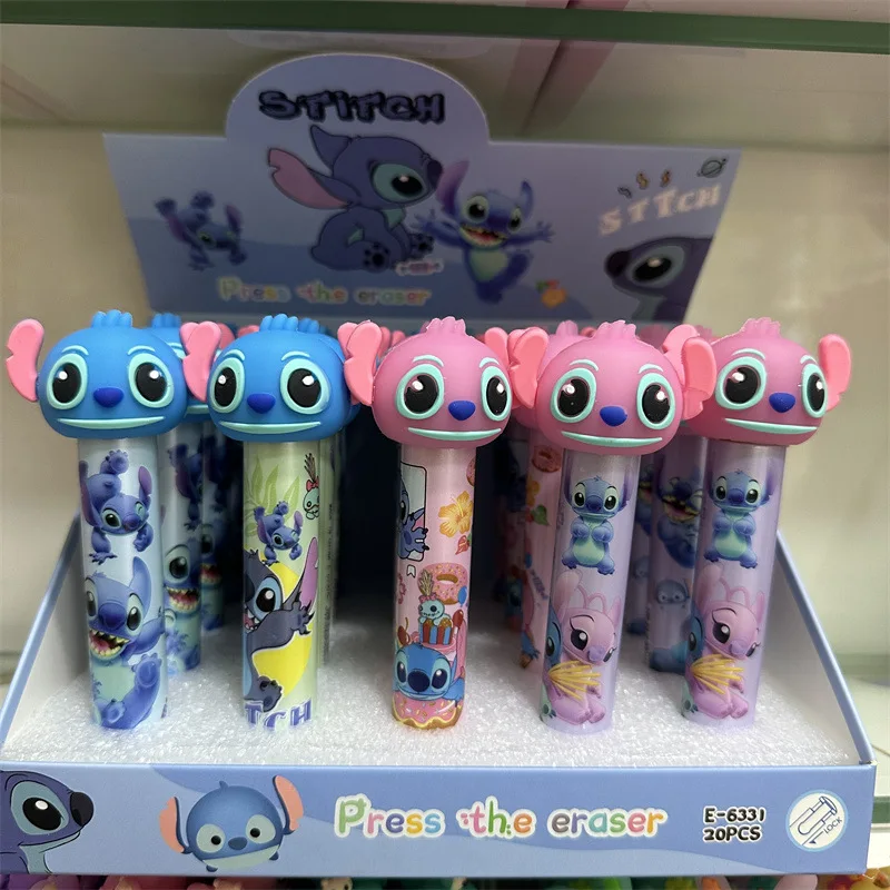 5-20pcs Cartoon Disney Stitch Lipstick Modeling Eraser Student Supplies Stationery Wholesale