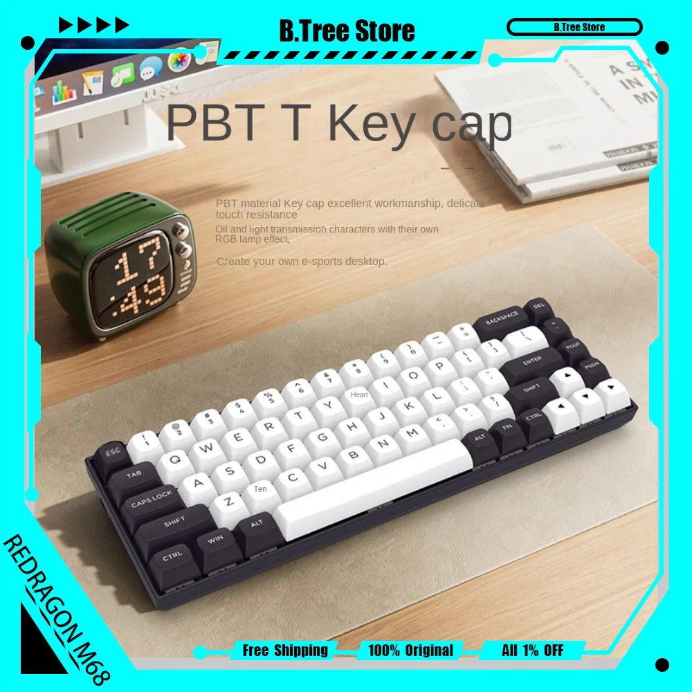 REDRAGON M68 Wired Mechanical Keyboard Gaming Adjustable Keystroke Magnetic Shaft  PBT Computer RT8K Ergonomic Hot-swappable DIY