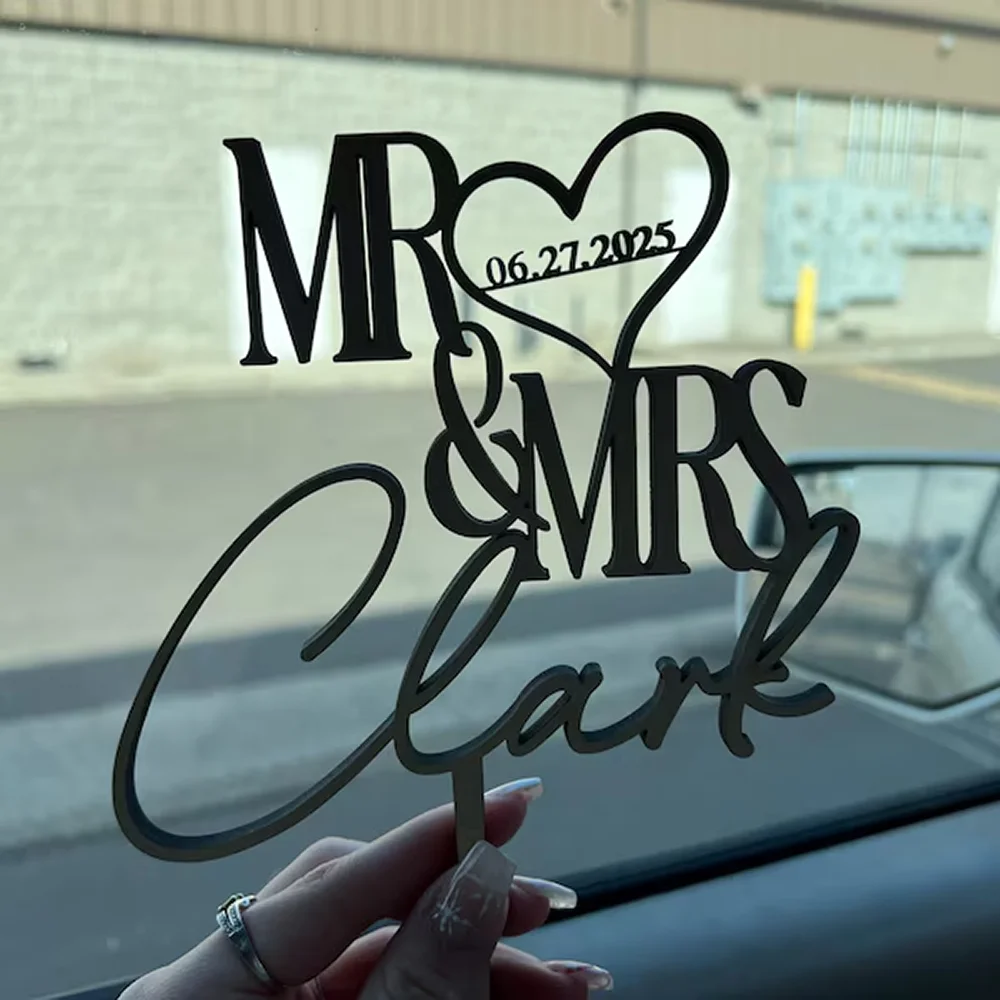 Personalized Rustic Cake Toppers Mirror Acrylic Wedding Cake Topper for Wedding Mr and Mrs Anniversary Engagemen Party Dec