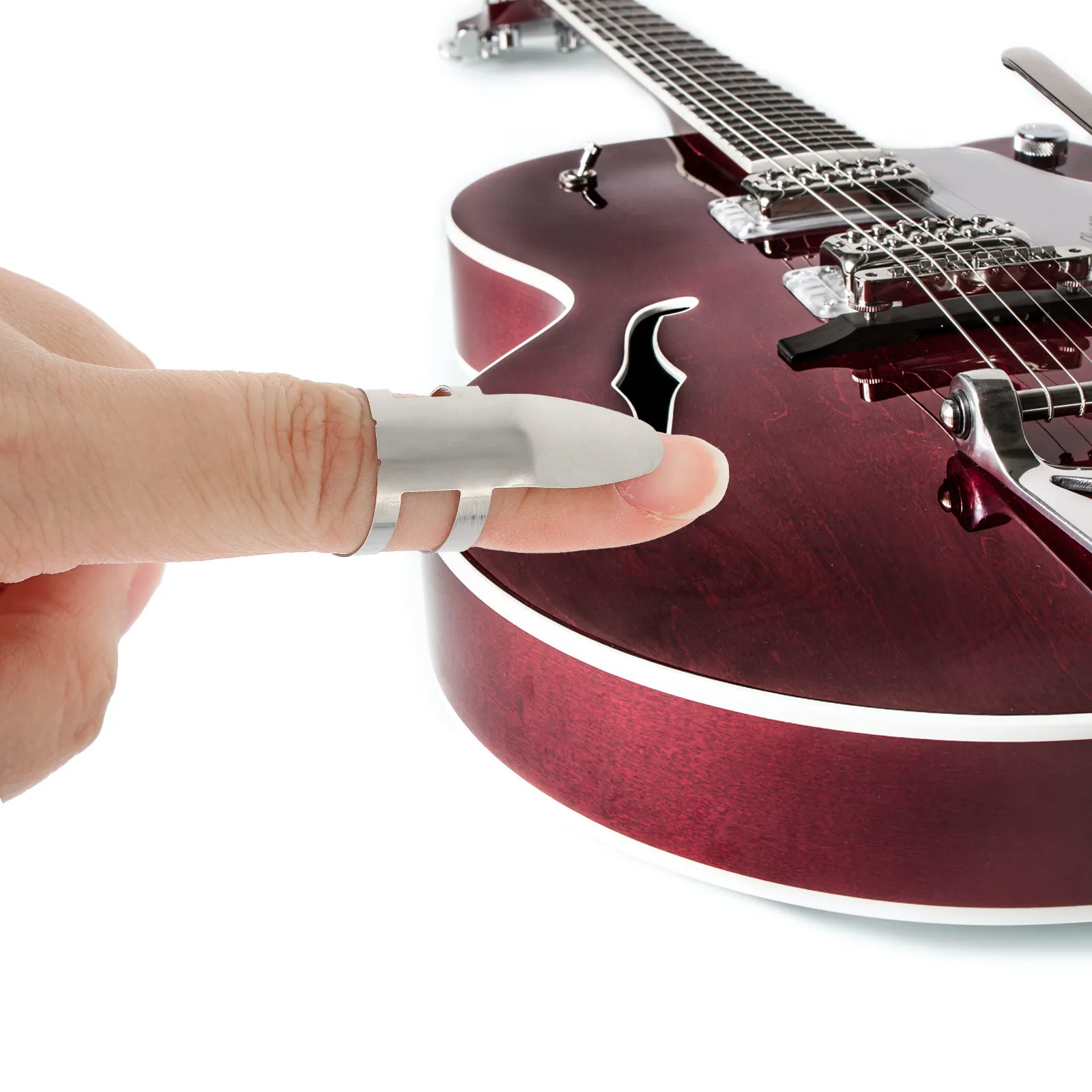 6Pcs Stainless Steel Large Hole Guitar Finger Picks Durable Finger Protectors for Guitar Banjo Playing Instrument Supply