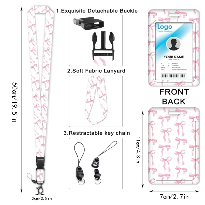 Women's Beauty ID Badge Holder with Extendable Scroll Cute Pink Blue Cute Bow Detachable Lanyard Office Supplies