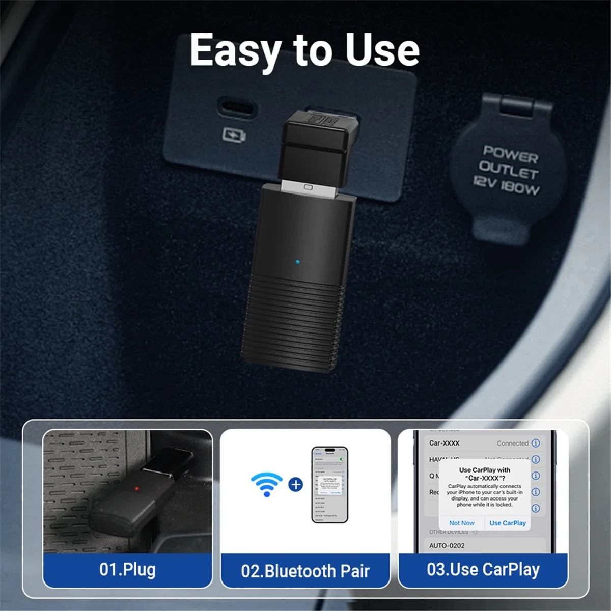 

Wireless CarPlay Adapter Convert Wired to Wireless Carplay USB Bluetooth WiFi Fast Connect Plug and Play for IPhone