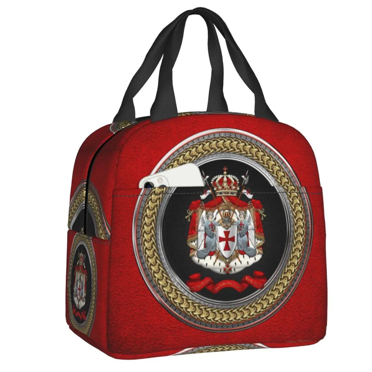 Custom Knights Templar Flag With Coat Of Arms Insulated Lunch Bags Medieval Warrior Cross Resuable Thermal Cooler Bento Box