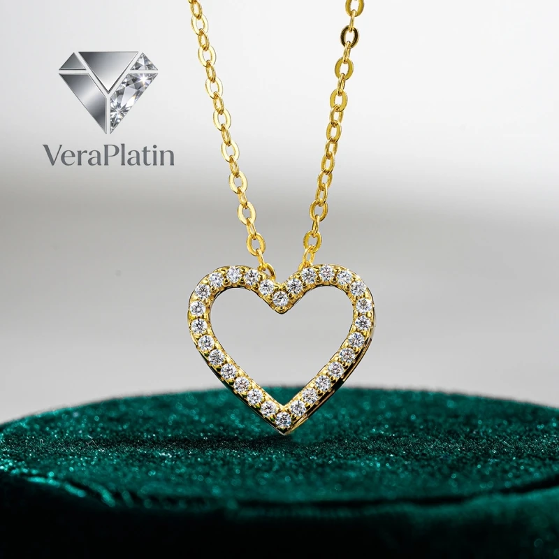 

ВераПлатин Женские золотые ожерелья 18K на День святого Валентина, на день рождения дочери, с муассанитом 0.5 карата, с бриллиантом, в форме сердца, для подруги, на Рождество