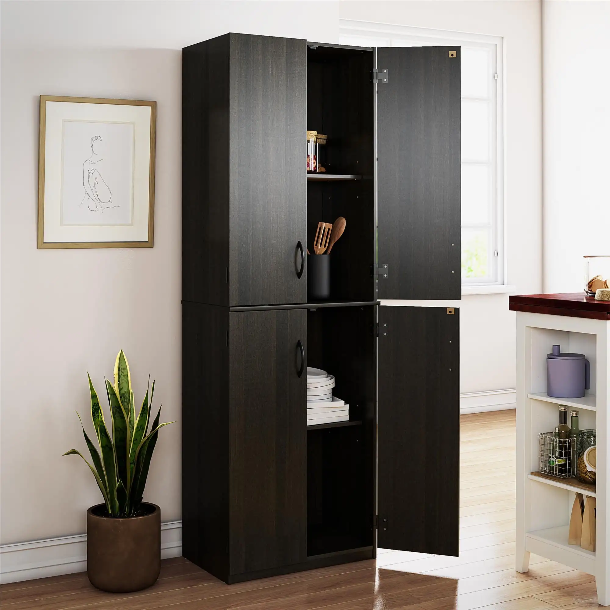 

72" 4-Door Storage Cabinet, Espresso