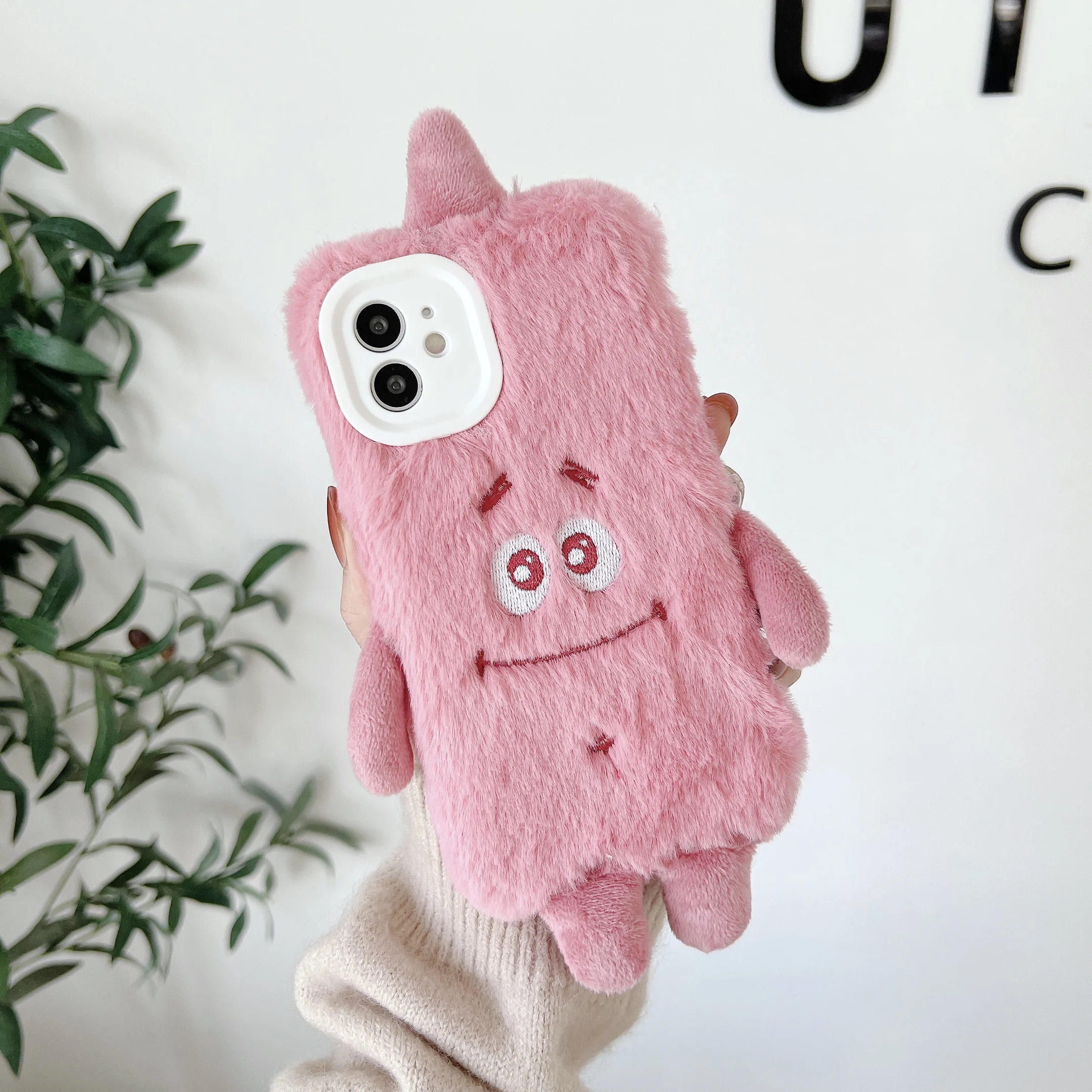 Cute Cartoon Monster Pluffy Plush Fur Soft TPU Case For iPhone 12 13 11 14 Pro Max Cover