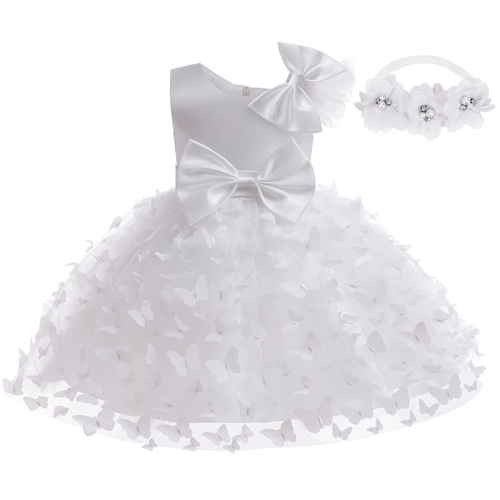 Butterfly Wedding Newborn Baby Baptism Clothes Big Bow Lace Princess Dress First Birthday Party Dress Ball Gown For Baby Girls