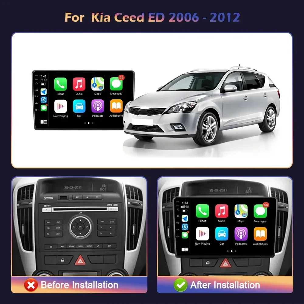 For Kia Ceed ED 2006-2012 Car Radio Android 14 Car Radio Multimedia Navigation Head Unit 4G GPS Wireless Carplay Stereo Screen