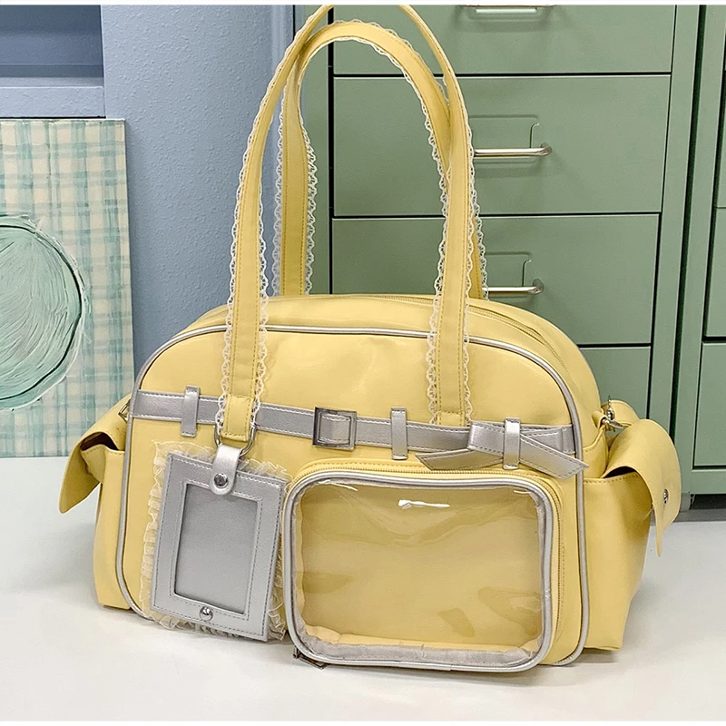 Ita-Tasche mit transparentem Sichtfenster, Otaku-Gürtelschnallen-Design, Umhängetasche, Niedliche Damen-Handtasche mit mehreren Fächern – Detail 11