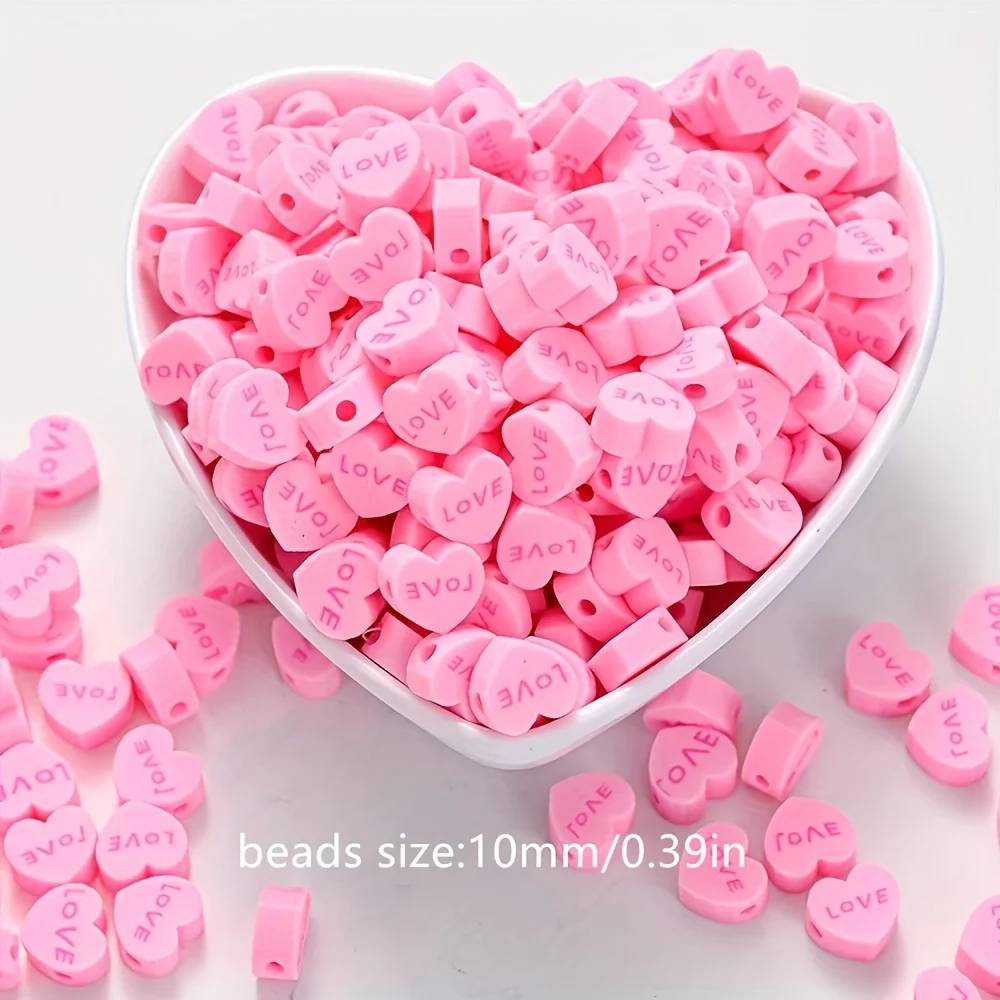 100pcs, Pink Heart-Shaped Love Soft Ceramic Beads, DIY Production for Valentine's Day Items