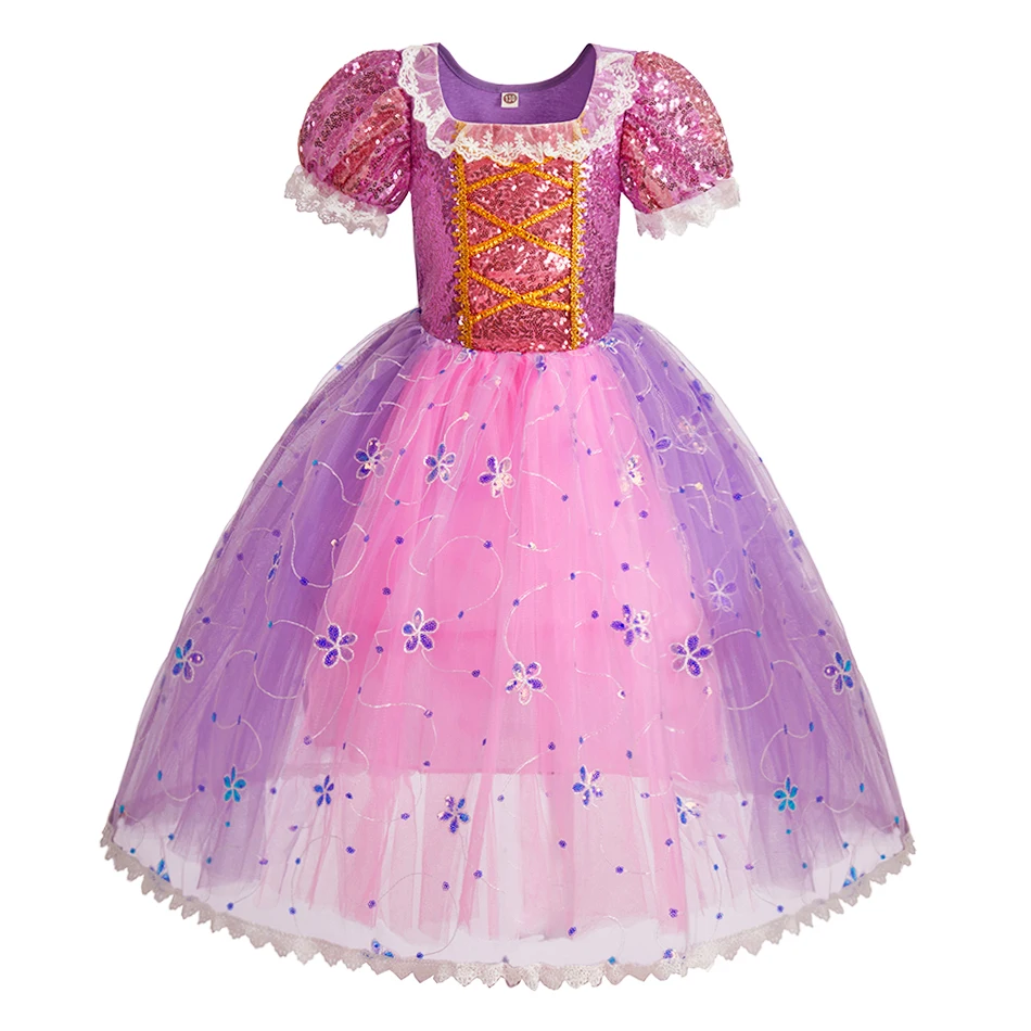 Gaun pesta ulang tahun anak perempuan, pakaian Cosplay pesta Natal putri anak-anak, Gaun mewah Elsa, pakaian gadis kecil Rapunzel