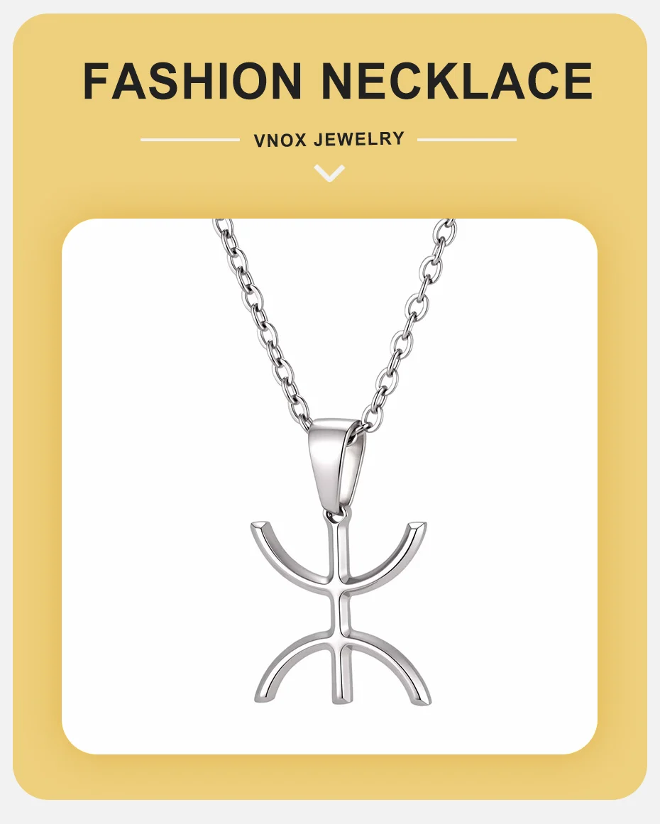 Vnox Amazigh Berber Symbol Armband-Halsketten-Set aus Edelstahl in Silberfarbe, Afrikanischer Tuareg Tifinagh Schmuck für Männer und Frauen als Geschenk – Detail 1