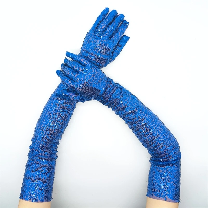 Guantes largos con lentejuelas brillantes para fiesta discoteca, escenario