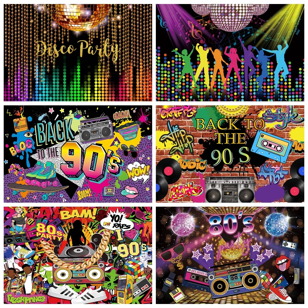 

Back To 80's 90's Photography Backdrops Hip Hop Disco Music Ball Stage Adult Birthday Party Background Decor Photo Studio Props