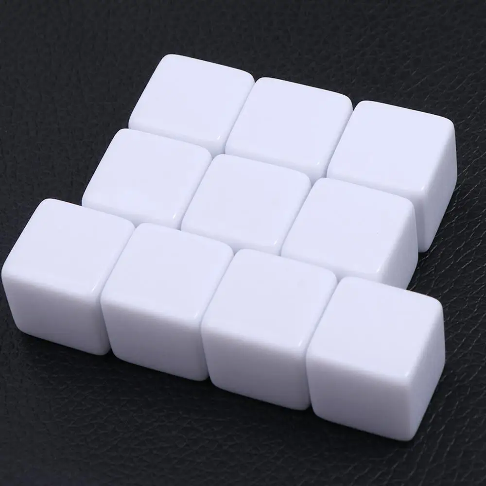 10PCS Game Props 16mm Blank Acrylic Dice Write Painting Six Sided Dice Toys White Right Angle Counting Dices Children Teaching