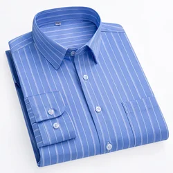 Men's Striped Stretch Business Long Sleeve Formal Dress Shirt Easy Care Casual Fashion Standard Fit Male Workwear Shirts