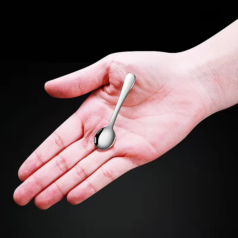 Stainless Steel Mini Spoon Tiny Teaspoon Dessert Ice Cream Coffee Stirring Sugar Small Round Spoon