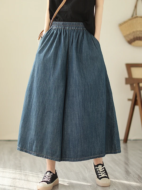 Jean taille haute à jambes larges pour femmes, jupe fine et ample à neuf Points, pantalon Design Sensation, amincissant, été