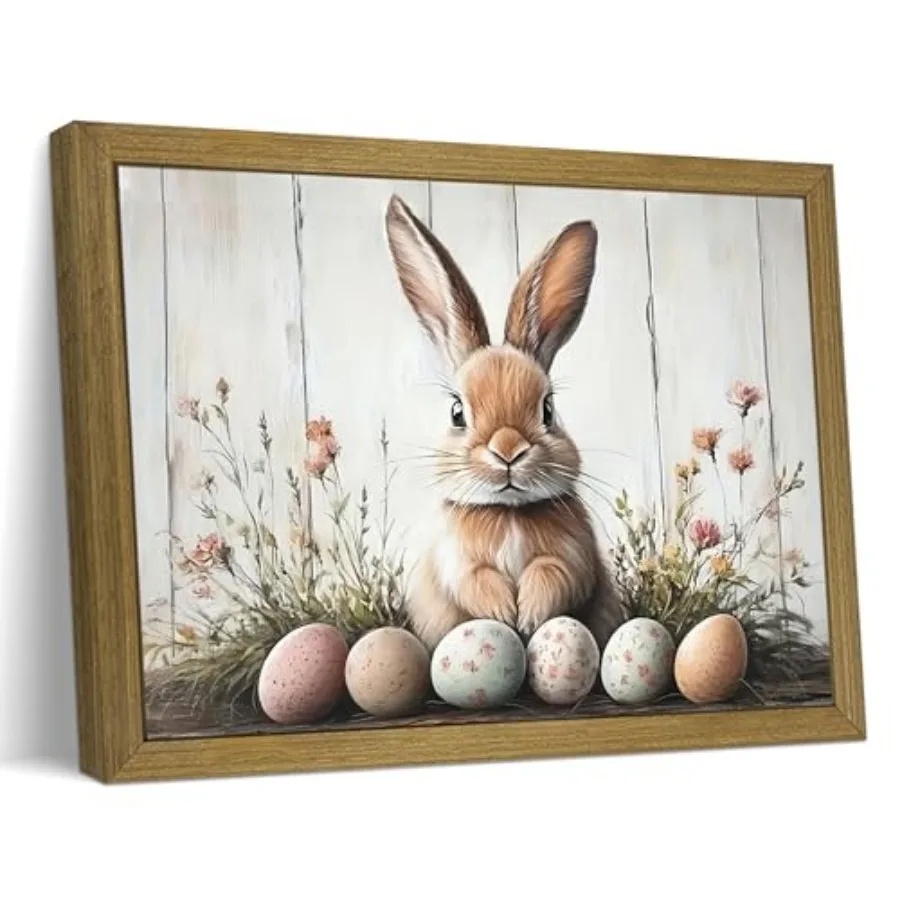 

Frme Wll rt ute Rit with Eggs Oil Pintings Rustic Nursery Animal Canvas Print Poster Vintage Farmhouse Spring Wall Decor Painti
