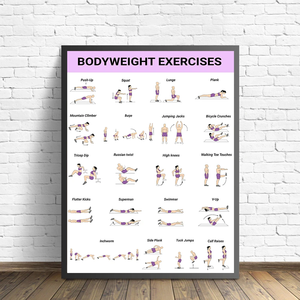 Home Exercise Barbell Dumbbell Bodyweight Workout Training Chart Fitness Poster Canvas Painting Wall Art Pictures Home Decor