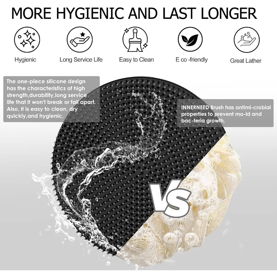 Spazzola per doccia in silicone morbido per uso alimentare Spazzola per la pulizia della pelle portatile Esfoliante delicato e schiuma Bene per tutti i giorni B