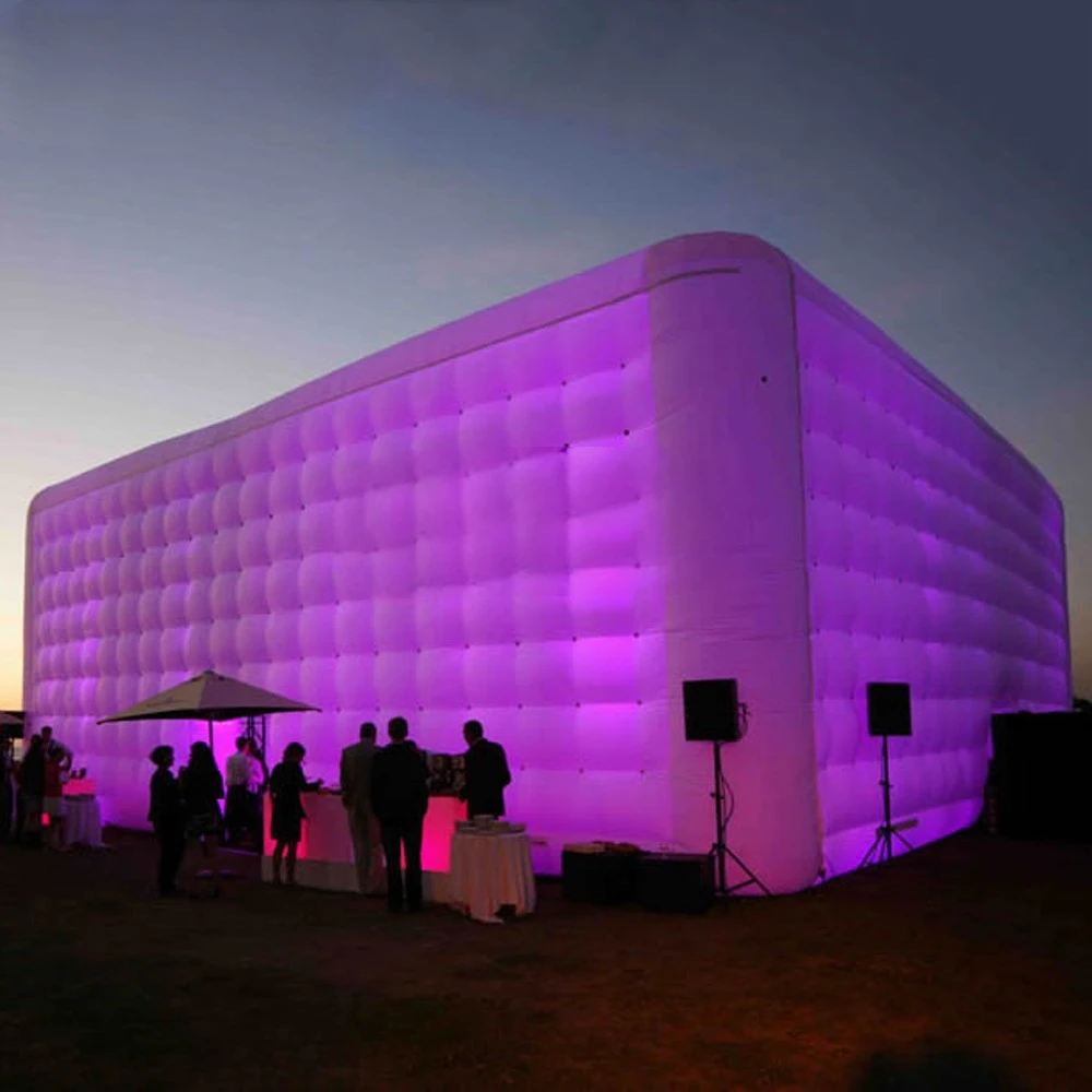 Giant White Inflatable Cube Tent with LED Lights Air-Blown Marquee 2 Doors Building Suitable for events, parties, weddings Garde