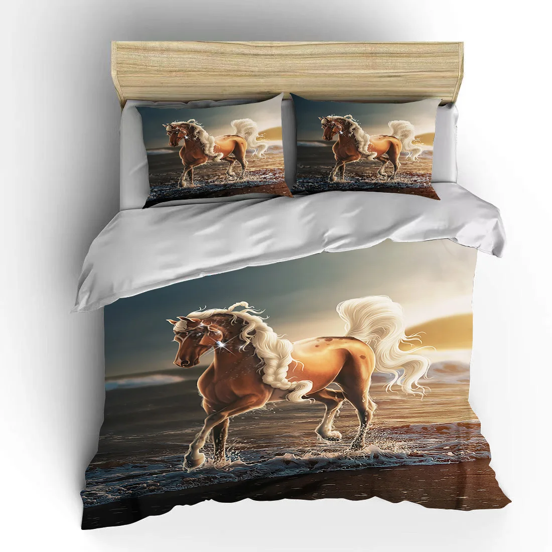 Mid Century Stallion King Size Double Bed  Adult Bedding Set Microfiber or Polyester Comforter Set 3 Piece Printed Patterns