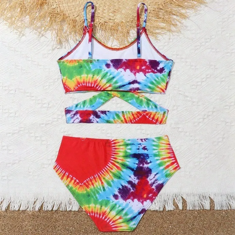 

2 Pieces Summer Children Girls Two-piece Swimwear Floral Bikini Top +Briefs Sets