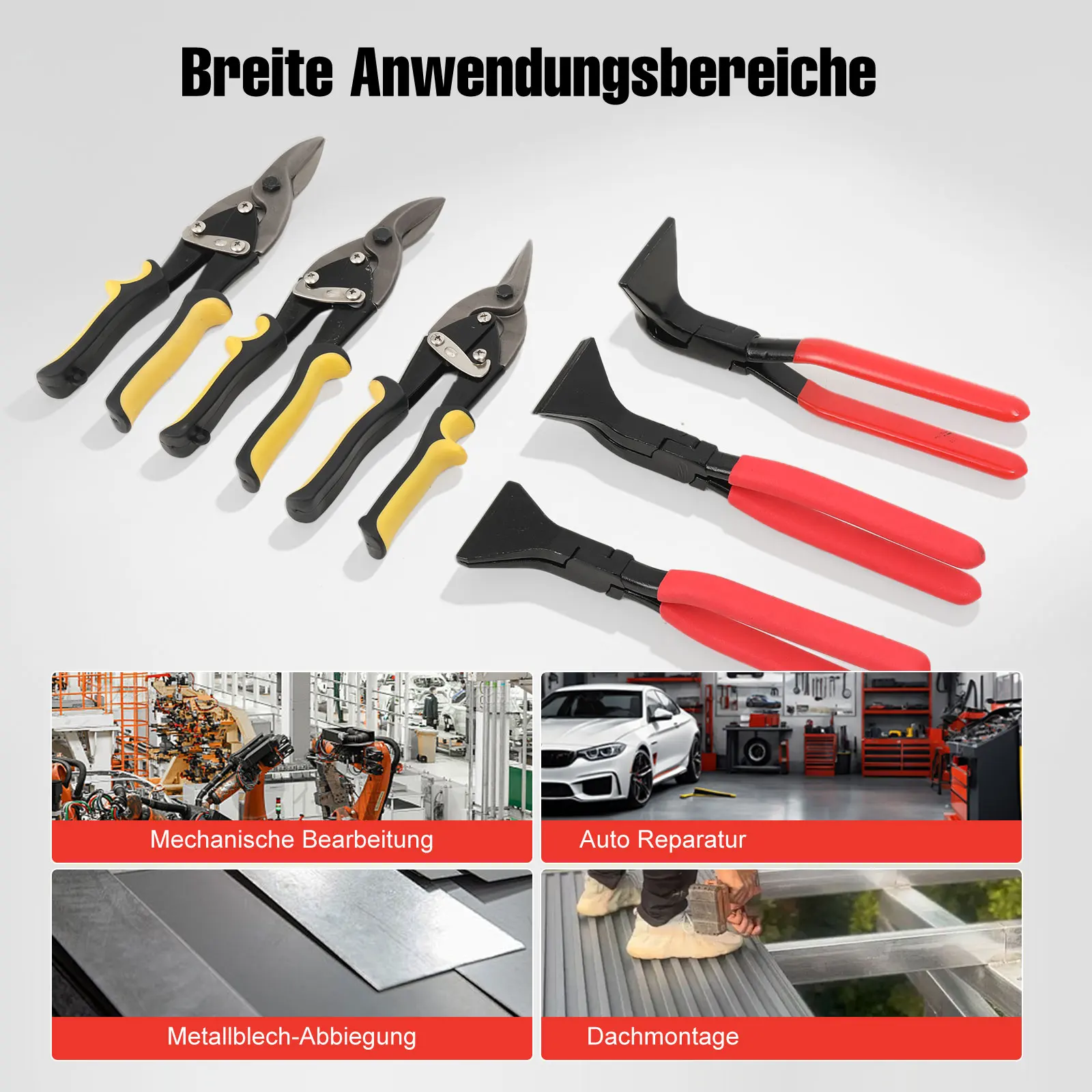 3-teiliges Blechschere-Set & 3-teiliges Faltschere-Set für rechten/linksen/geraden Schnitt, Luftfahrt-Schere mit 32 mm Schnittlänge + 0 ° /45 ° /90 °   Nahtzange aus Chrom-Vanadium-Stahl Cr-Mo-Stahl