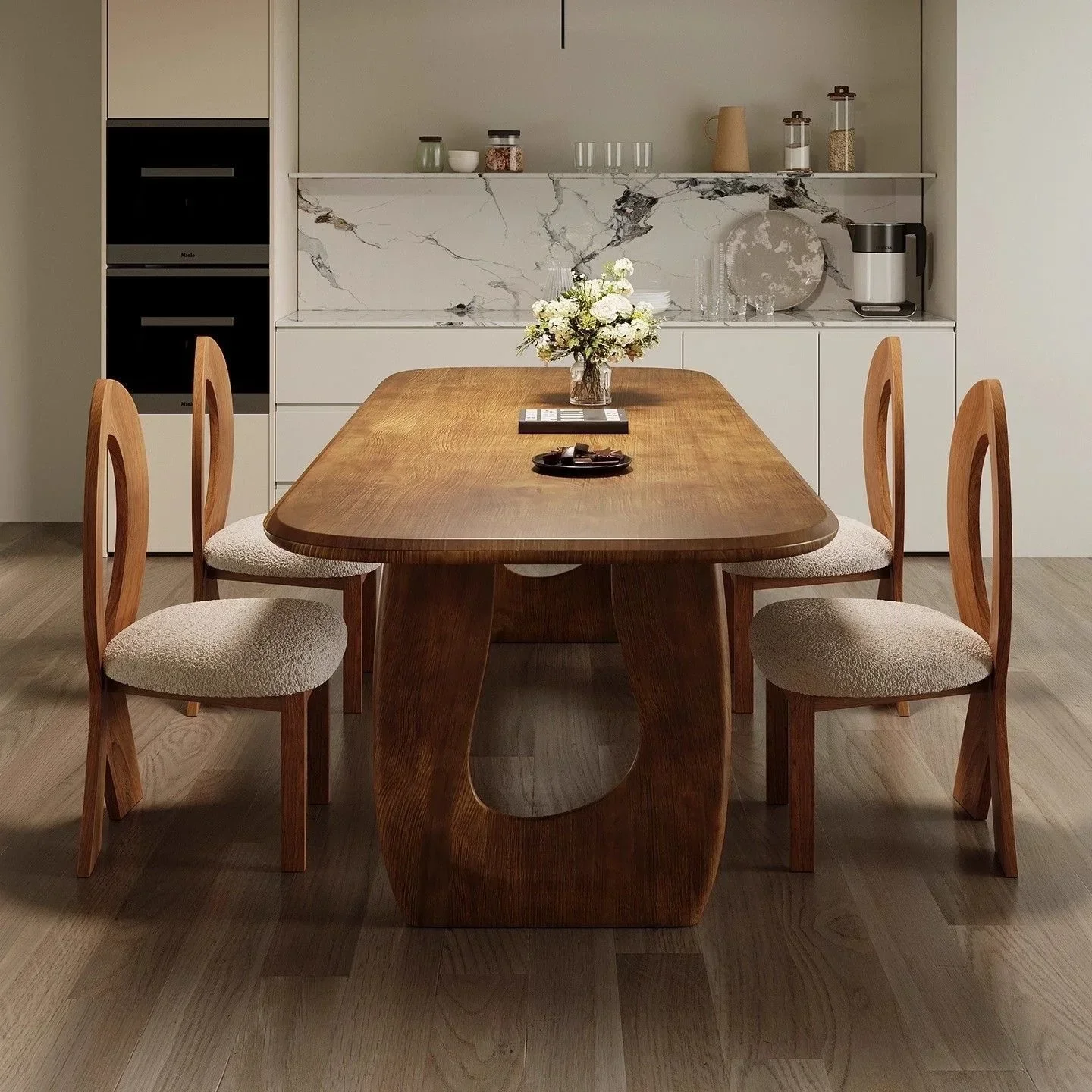 DSA  all-solid wood creative dining table and chair combination home eating meal book integrated oval long