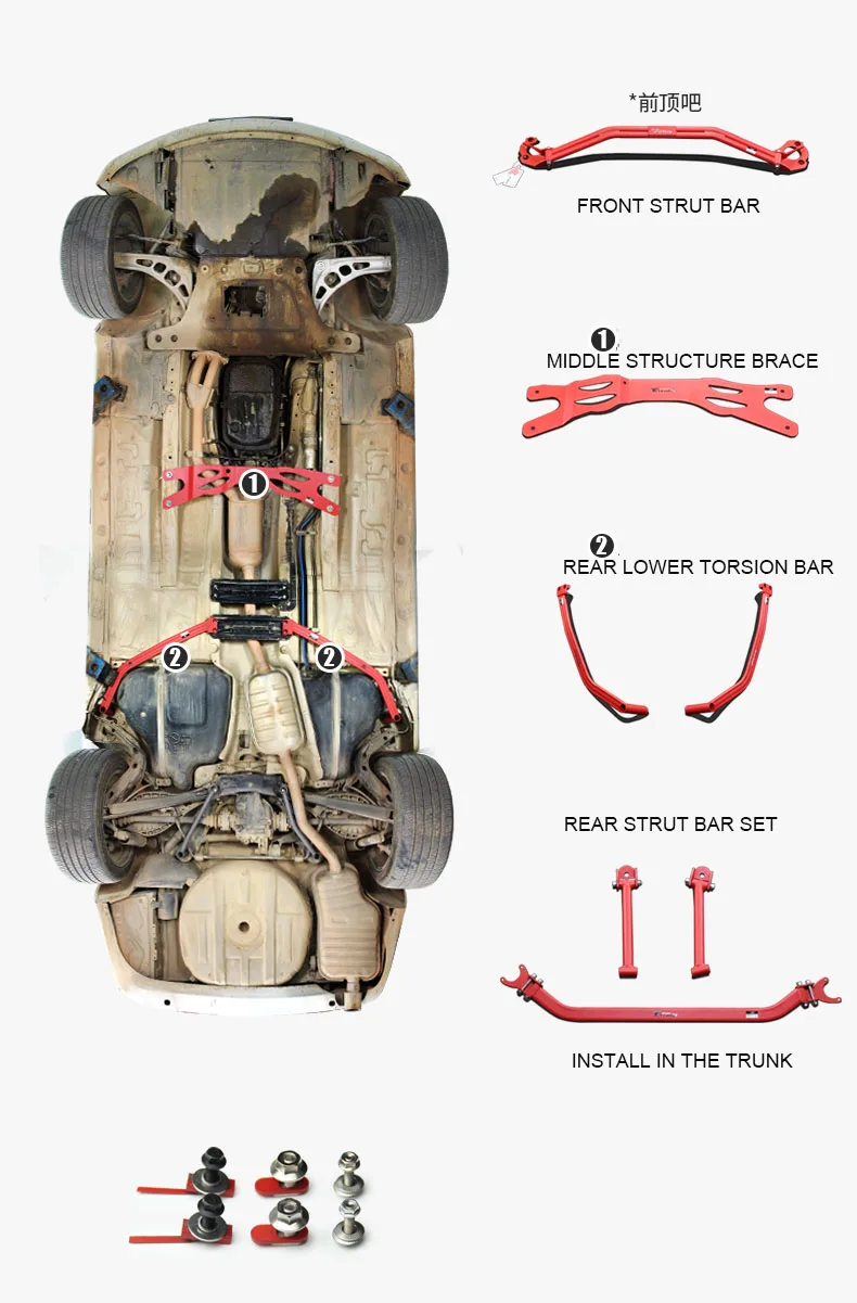 Turmstreben-Stützen-Kits aus Aluminium legierung für 1 e46 m3 330i 330ci stabile Karosserie-Verstärkungs-Chassis-Modifikation steile