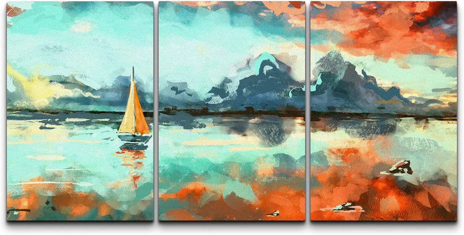 

- Красочная картина Ocean Sunset - Настенный декор на холсте - 24 панели X36 X3