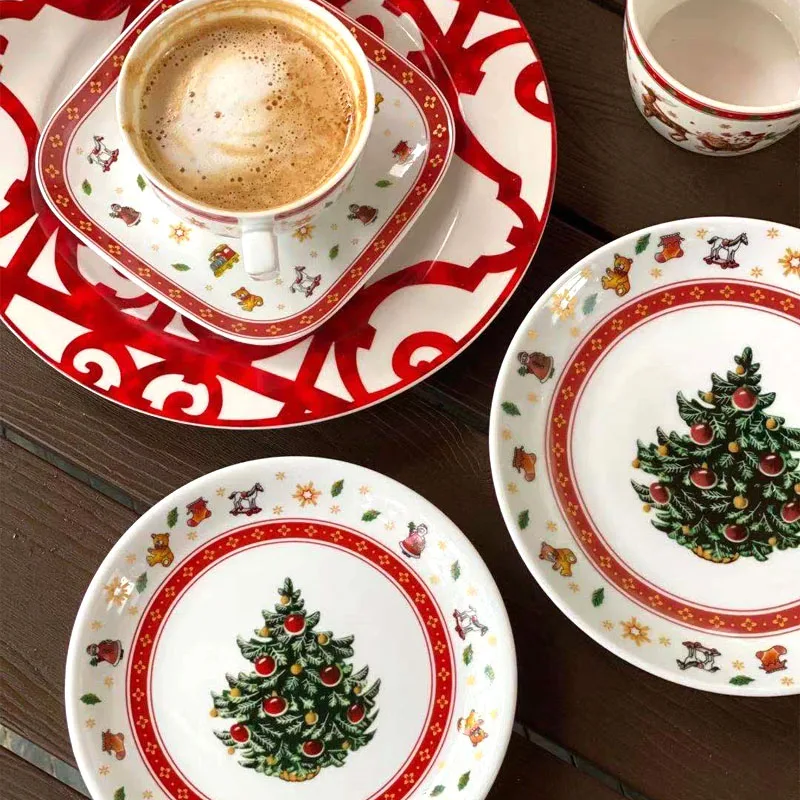 Christmas High Temperature Ceramic Plate Set Christmas Tree Western Food Plate Lovely Coffee Cup Bowl Rich Variety Christmas Set