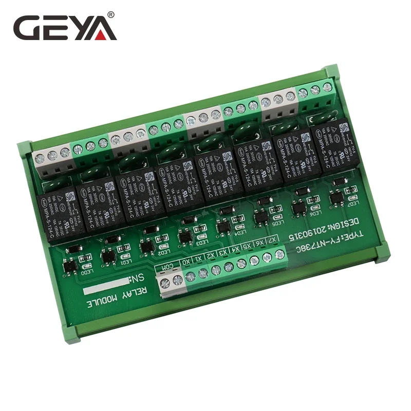 GEYA 8 Channel Interface Relay Module 12VACDC 24VACDC DIN Rail Panel Mount for Automation PLC Board