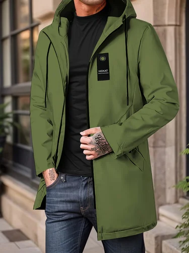 Imagen 2 del producto Chaqueta casual de moda para hombre con capucha y cordón, color sólido, adecuada para atuendo informal de primavera y otoño