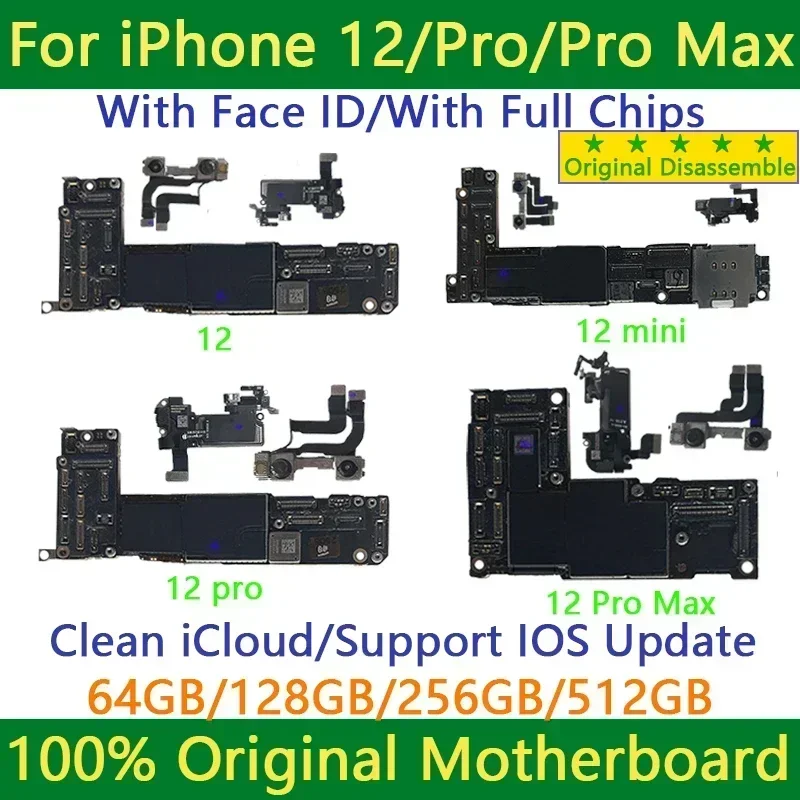 【Perfect】Original Clean ICloud Motherboard Support for IOS Update IPhone 12/12 ProMAX Series for NO Face ID Logic Board