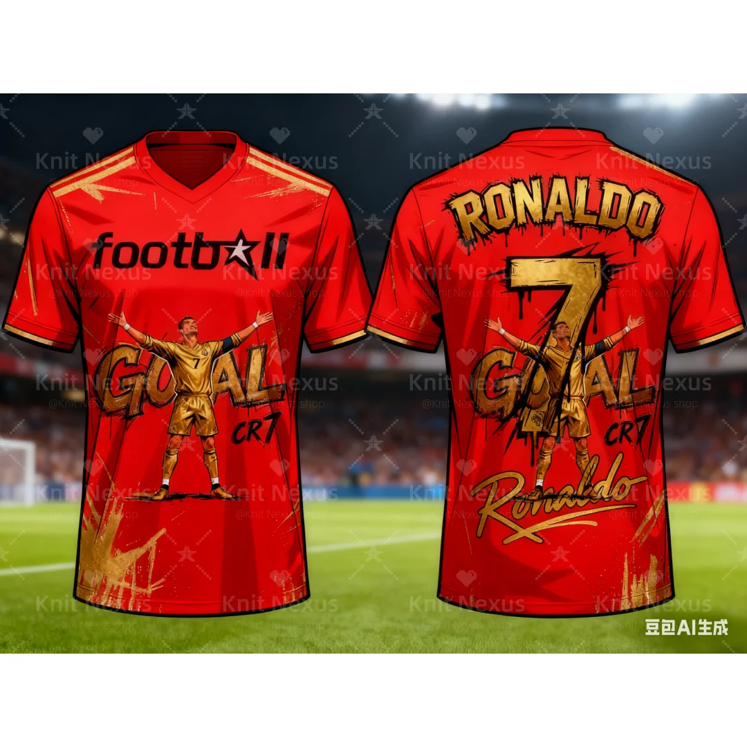 Ronaldo's No. 7 football jersey Street graffiti jersey Autumn Sports Dry Quickly Men's T-Shirt Children's Clothing Tee Y2k Woman